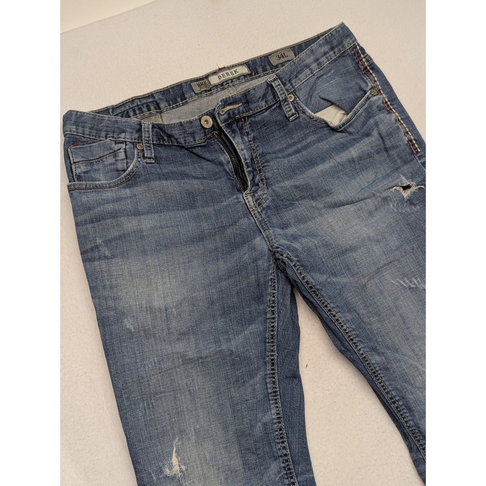BKE Derek Bootcut Jeans Mens 34L Medium Wash Distressed Denim ABM12083